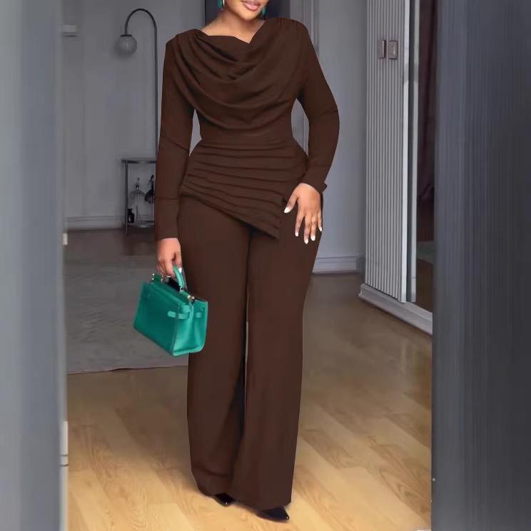 Spring Bestseller Women's Fashion Pleated Waist Long Sleeve Jumpsuit Set
