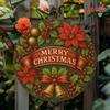 Vintage Christmas Wreath Metal Wall Art Festive Poinsettias Bells Ribbon Gift Home Decor Kitchen Holiday Office Garden