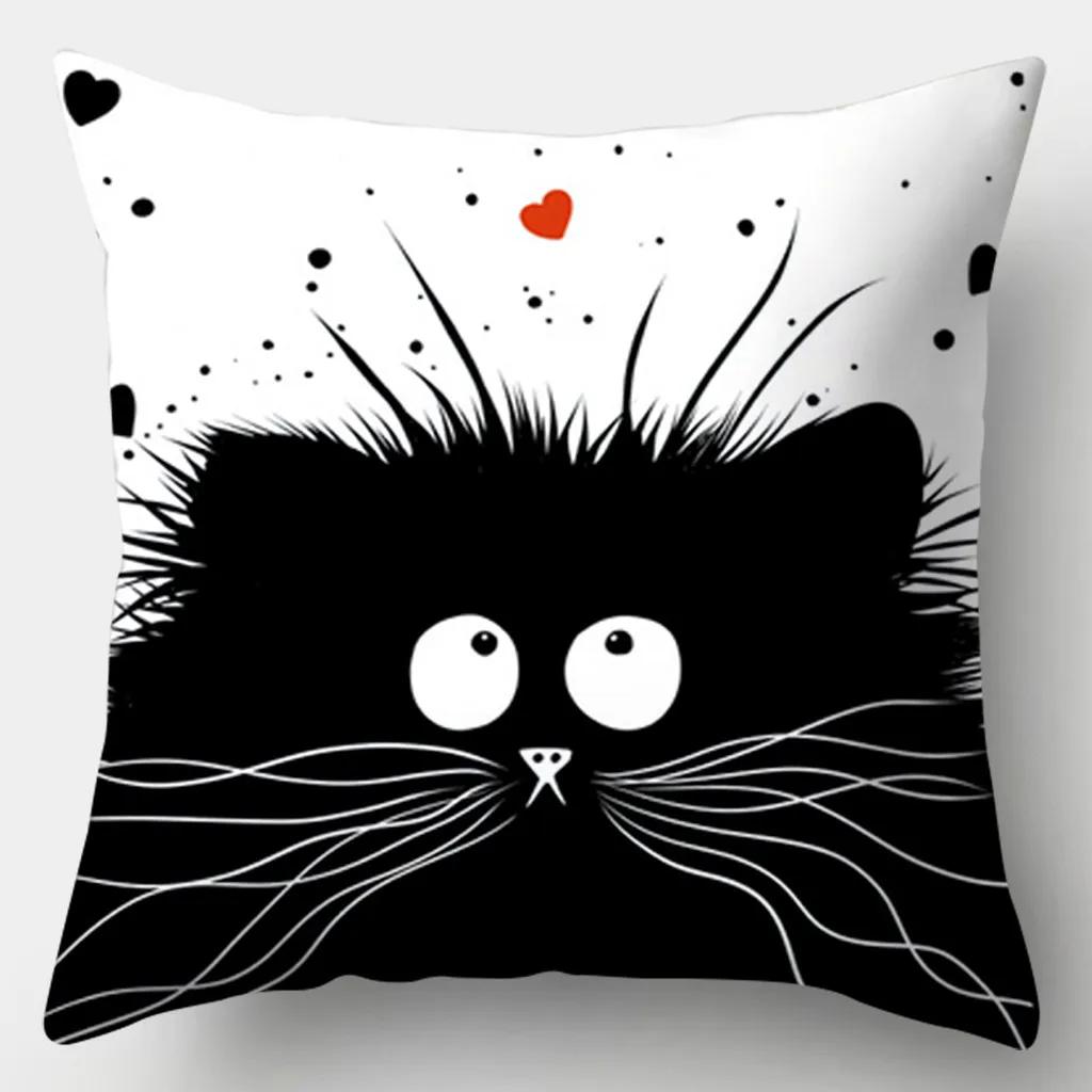 Home Decor Cute Cat Pillowcase Square Polyester Print Watercolor Love Cushion Cover