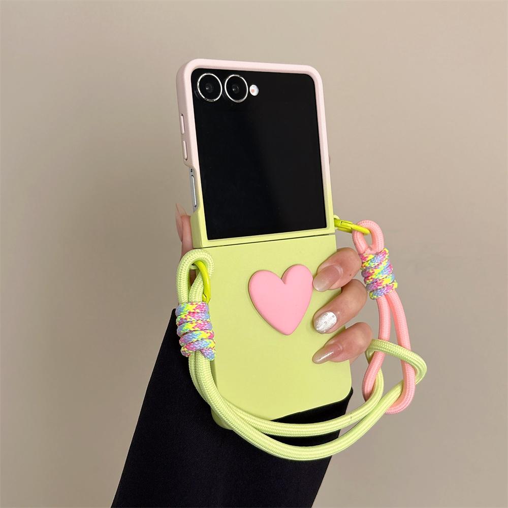 Coque de téléphone rigide PC Cœur d'amour Couleur Dégradée Cordon Bracelet de poignet tressé coloré Pour Samsung Galaxy Z Flip 8 7 FE 6 5 4 3 Galaxy Z Flip7