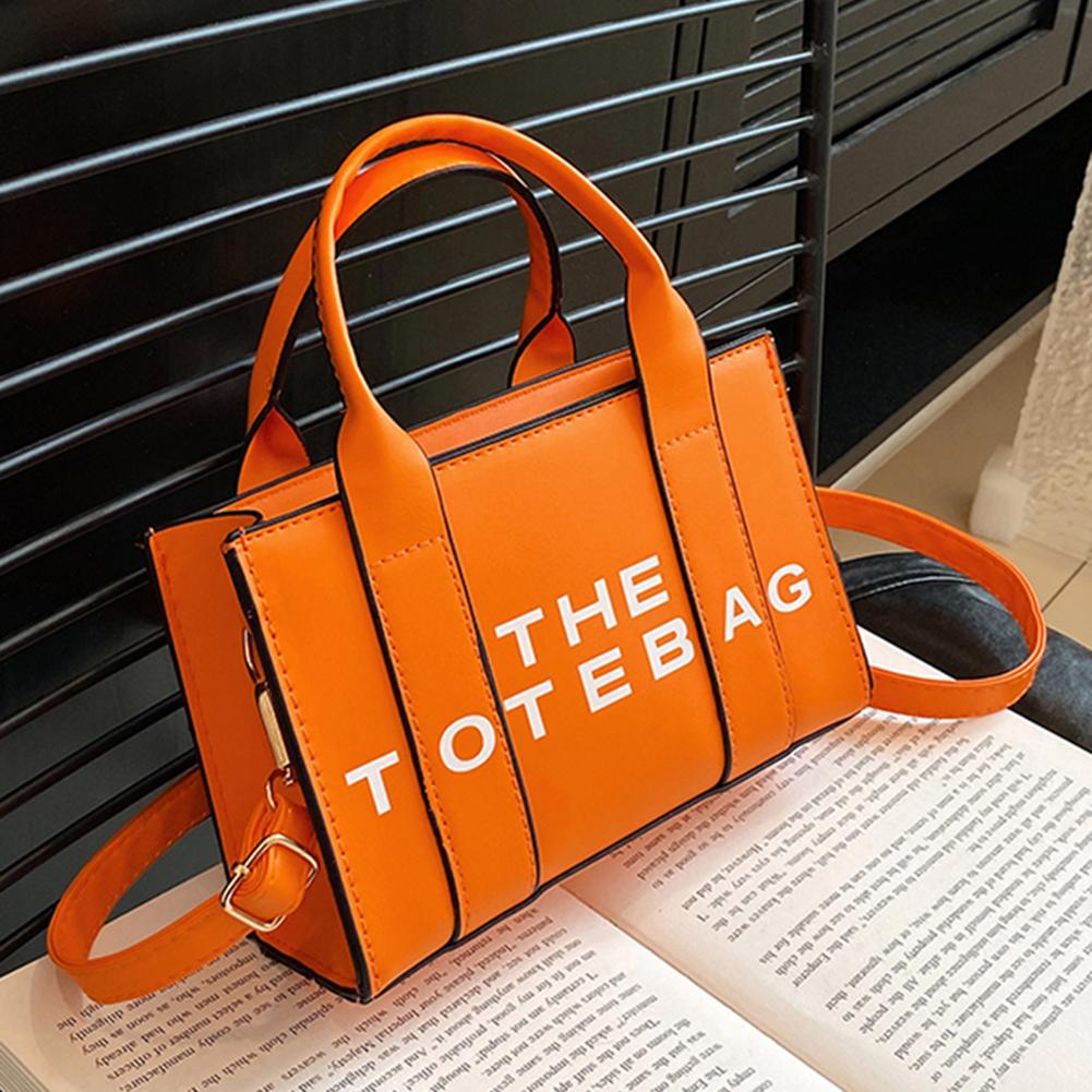 Women Tote Bag Contrast Letters Fashion Ladies Top-Handle Bags PU Leather Portable Casual Simple Adjustable Straps Hobos Bags
