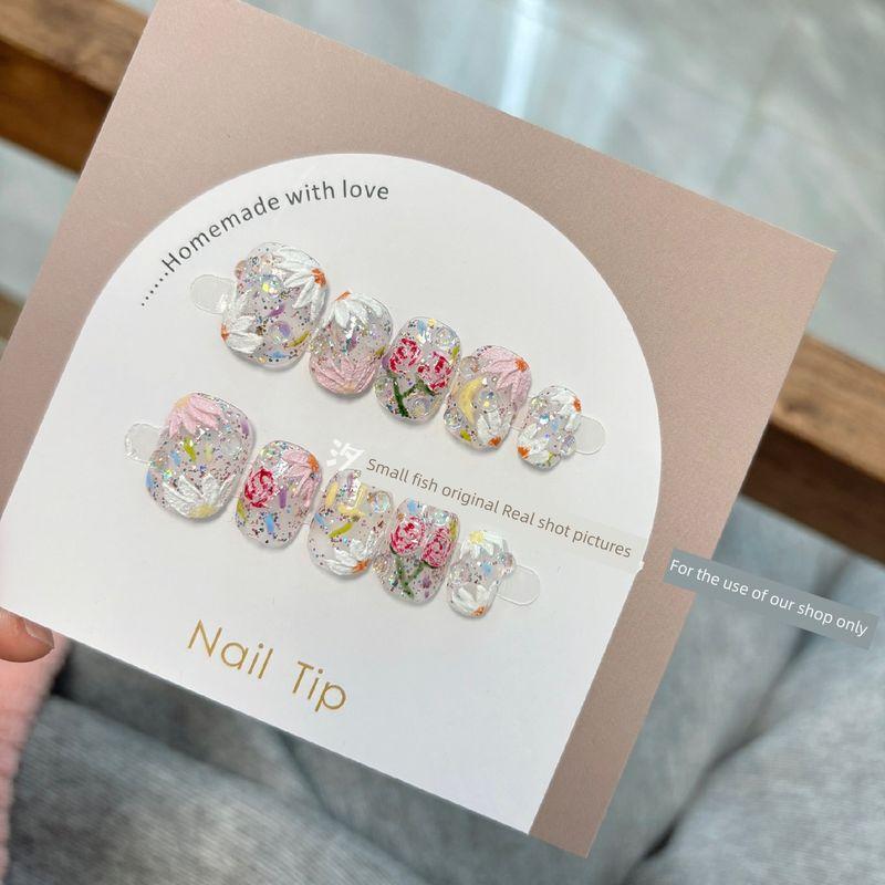 

Oil Wind Heavy Industry Hand-Painted Nail Stickers Short Wear Spring floral-short round XS