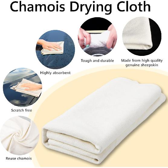 Chamois Towel for Car, Shammy Cloth for Car Drying 15" x 25" (2.5 sq ft) | Absorber Towel for Car Chamois Cloth, Real Leather Reusable Washing Shammy