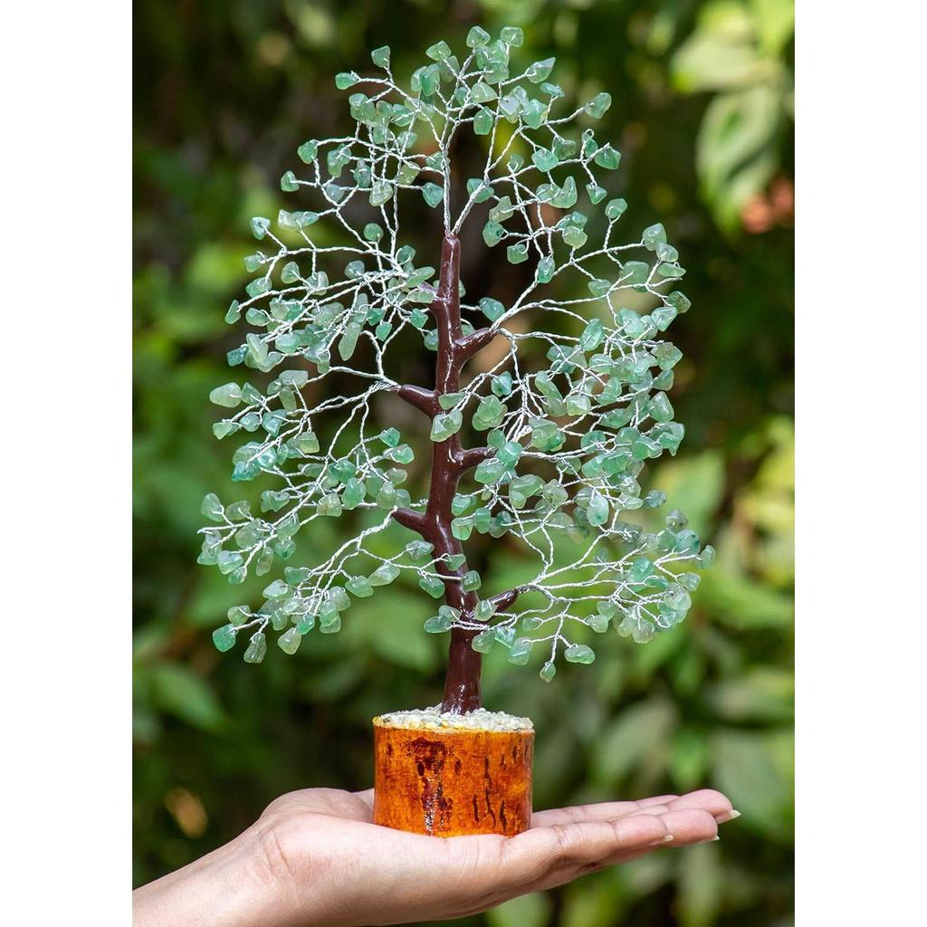 Green Jade Crystal Tree Good Luck Showpiece for Home Decor Items Crystals Gemstones Bonsai Money for Good Luck, Decoration Silver Wire, 10-12 Inch