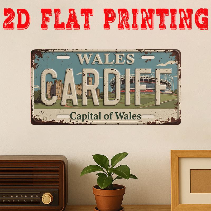 

Wales Cardiff Capital of Wales D Flat Printing License Plate Style Metal Tin Sign Iconic Welsh City Themed Decorative Alumin 15x30cm(5.9x7.8inch)