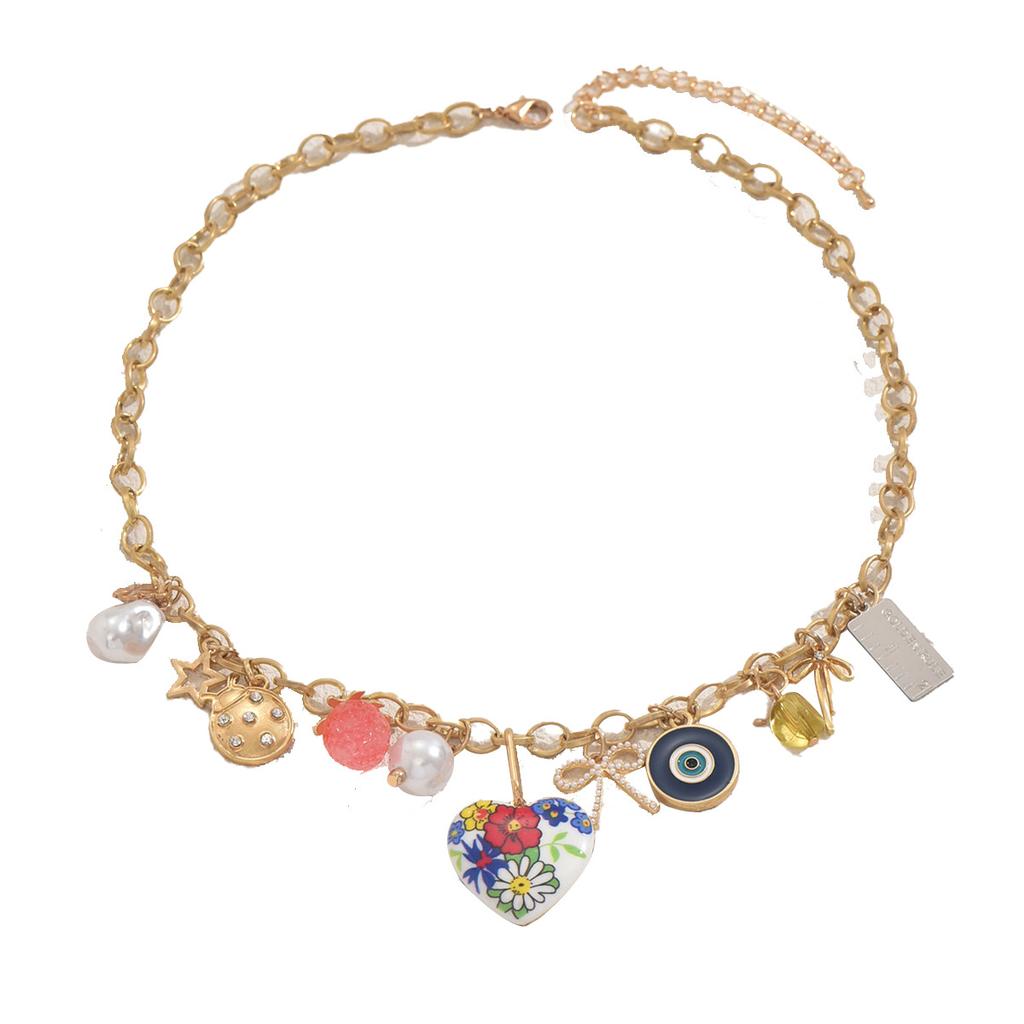 Wind Ladies Geometric Necklace Niche Premium Sense Inlaid Pearl Bow Design Clavicle Chain Necklace