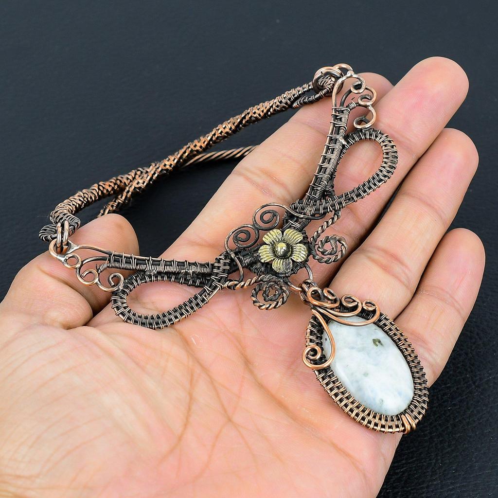 Rainbow Moonstone Necklace Gemstone Jewelry, 999 Copper Wire Wrapped Necklace, Adjustable Handmade Beautiful Jewelry Chain Necklace