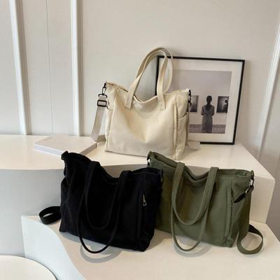 Simple Corduroy Tote Bag Large Capacity Shoulder Bag Casual Crossbody Bag For School Travel