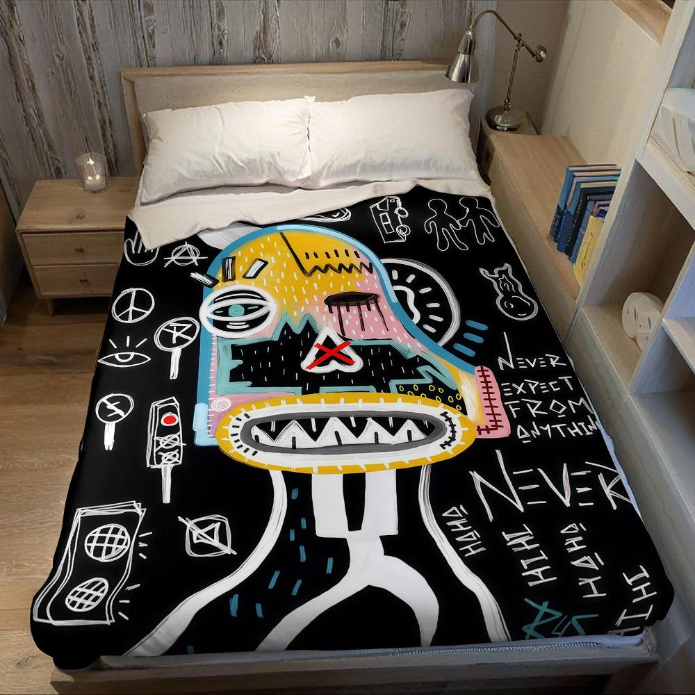 Graffiti - Style Abstract Flannel Blanket Warm Soft Halloween Christmas Couch Warm Cozy Decorative Decor Gift For All Season