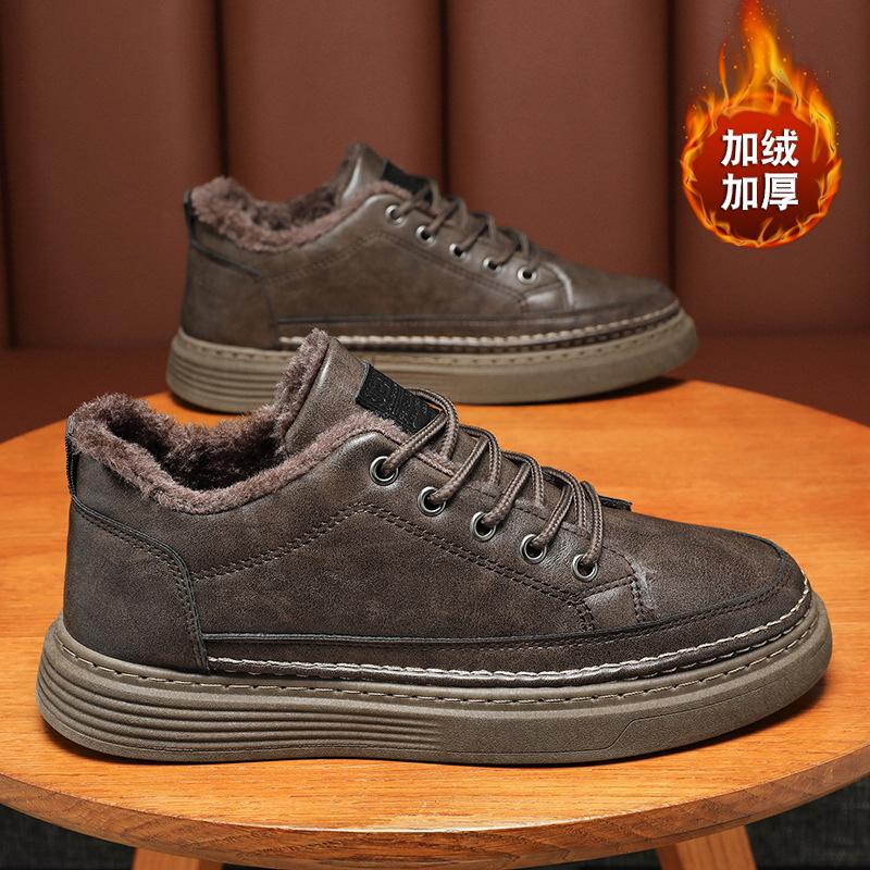 Winter men's shoes new velvet thickened shoes men's trend versatile chef shoes warm cotton shoes leather shoes casual board shoes