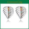 Exquisite Leaf Metal Earrings For Women With Dazzling Gemstone Inlays