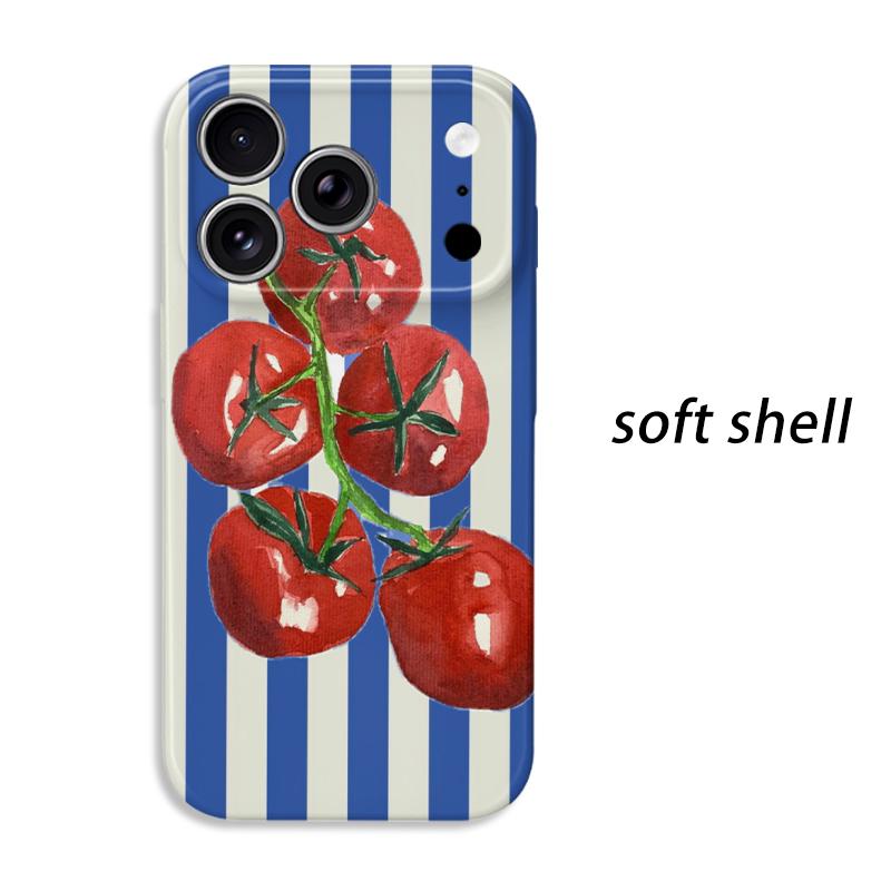 Classic Striped Watercolor Tomato Fruit Graphic Art Film Aesthetic Protective Shockproof Bumper Phone Case Cover For iPhone 14 15 16 Pro Max Plus