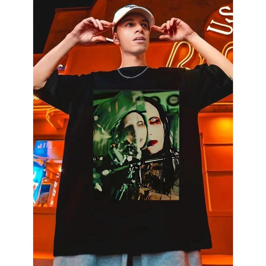 T-shirt Gotica Y2k Vintage Anni '90 Marilyn Manson Tee Vintage Death Hype T-shirt Cotone Oversize Streetwear Abbigliamento Tee Unisex