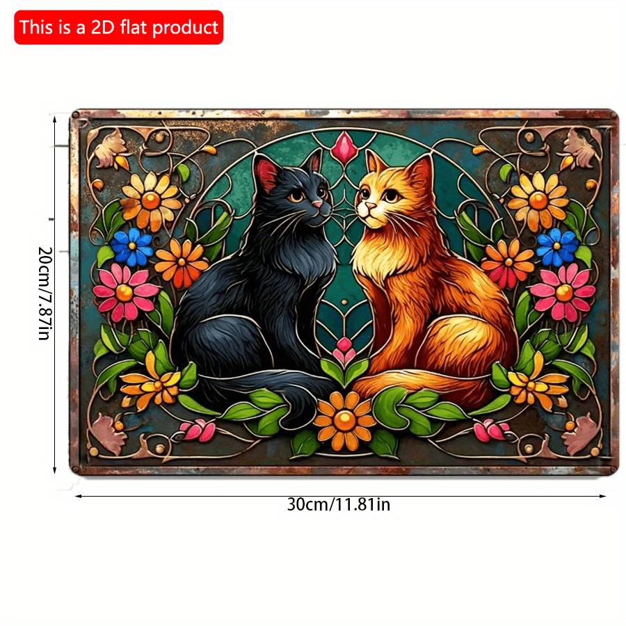 2d Flat 30*20cm, Vintage Wooden Sign, Black and Orange Cats Wall Art Decor, Cat Themed Hanging Plaque, for Home, Kitchen, Garden, Bedroom, Bar.