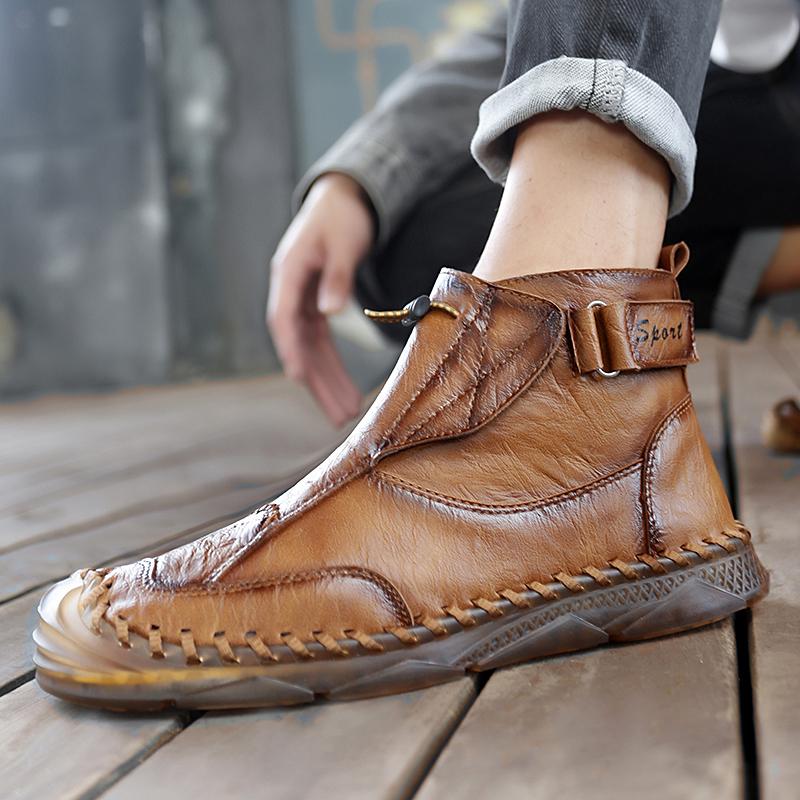 

Модные мужские джинсовые ботинки Высококачественные повседневные кожаные ботильоны Удобные кроссовки для активного отдыха Дизайнерские Роскошные Мужские туфли ручной работы 38 светло-коричневого