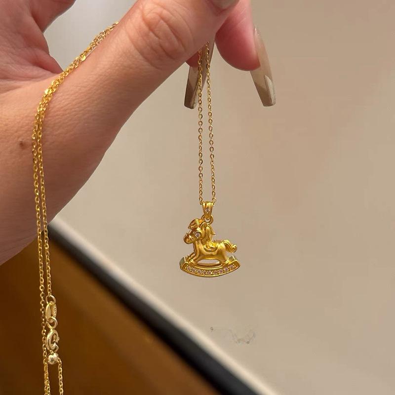 24K real gold electroplated zircon pony pendant necklace collarbone chain natal year versatile necklace women