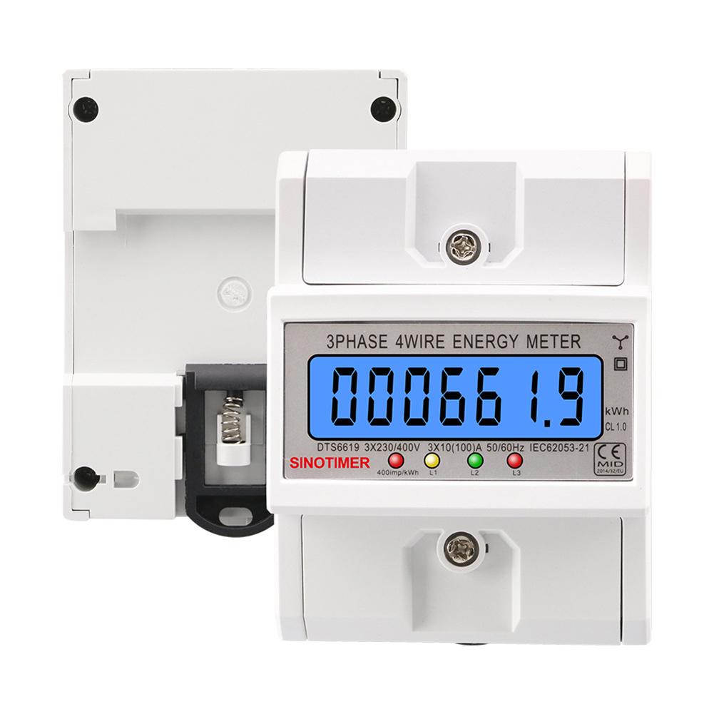 

3 Phase 4 Wires Electric Energy Meter Din Rail Electricity Usage Meter 50/60HZ Electric Meter 100A AC 3*230/400V for Home Office