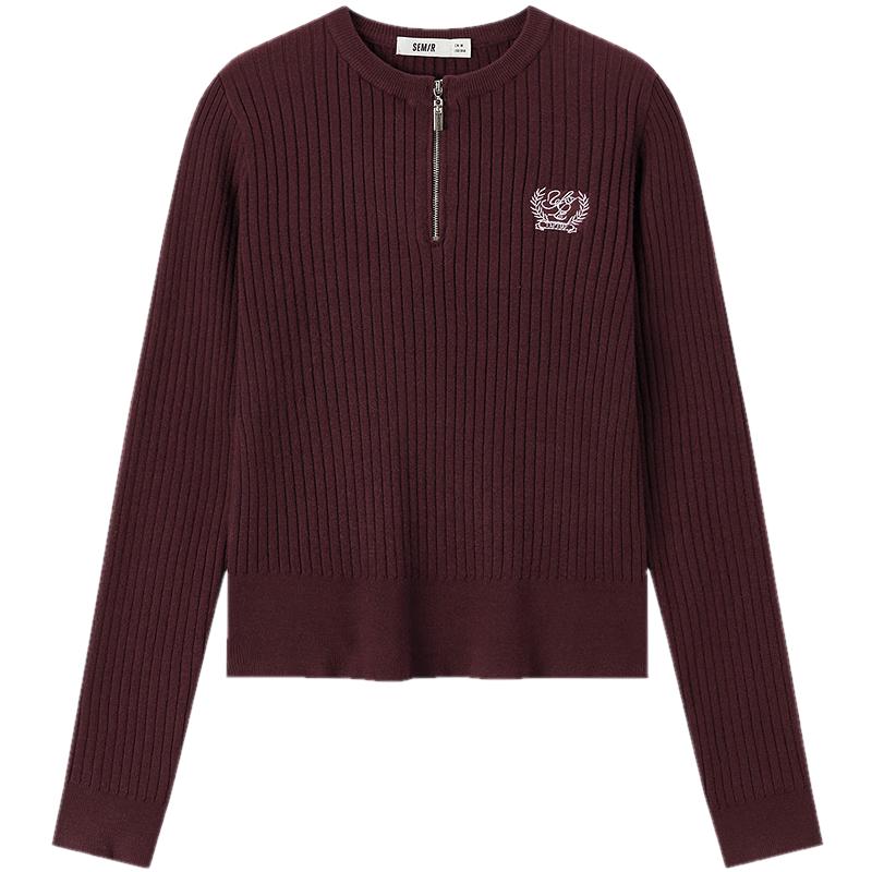 Semir Women's Embroidered Half-Zip Slim-Fit Sweater