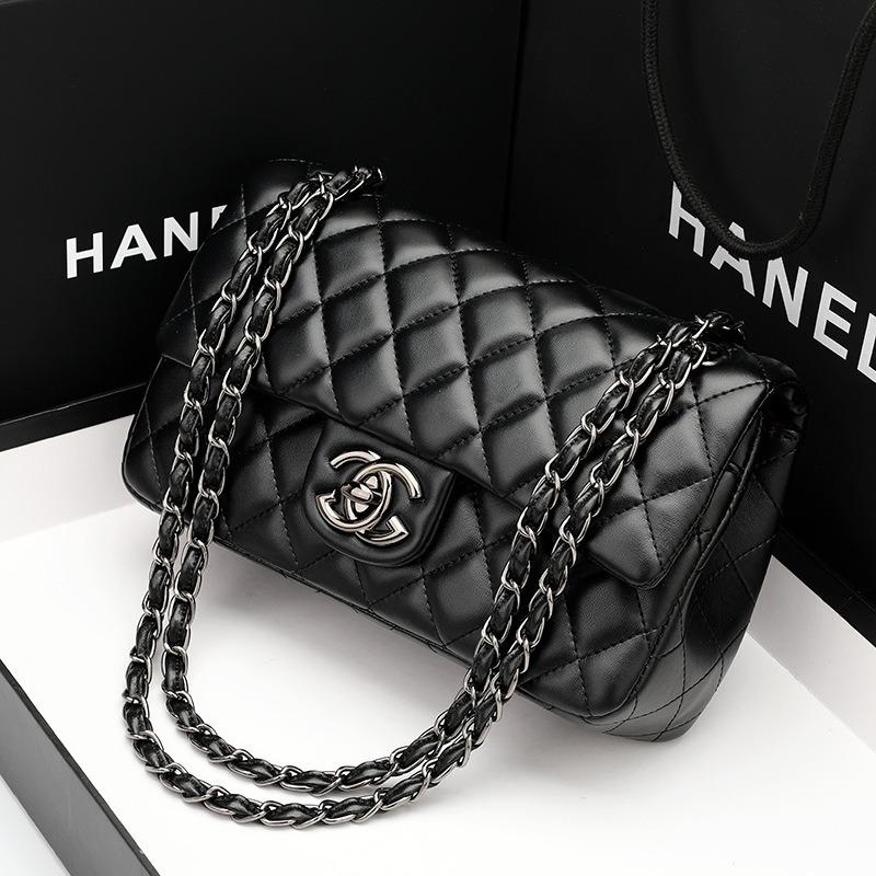 Leather Women's Bag Rhombus Chain Bag 2 New High-end Underarm Bag Fashionable Shoulder Messenger Bag