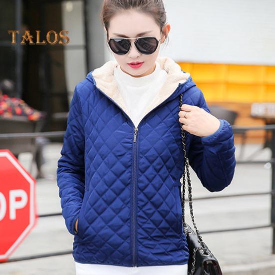 Winter Women Jacket Hooded Zip-up Long Sleeves Thick Plush Lined Solid Color Cardigan Keep Warm Commuting School Coat