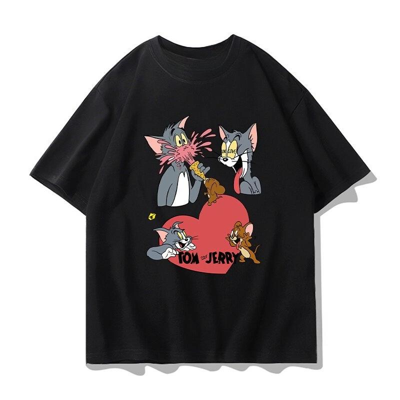 2026 Summer Comic Form Tom and Jerry Image 100 Cotton Printed Oversize Casual Tshirt Adult Children Parentchild Top Homewear