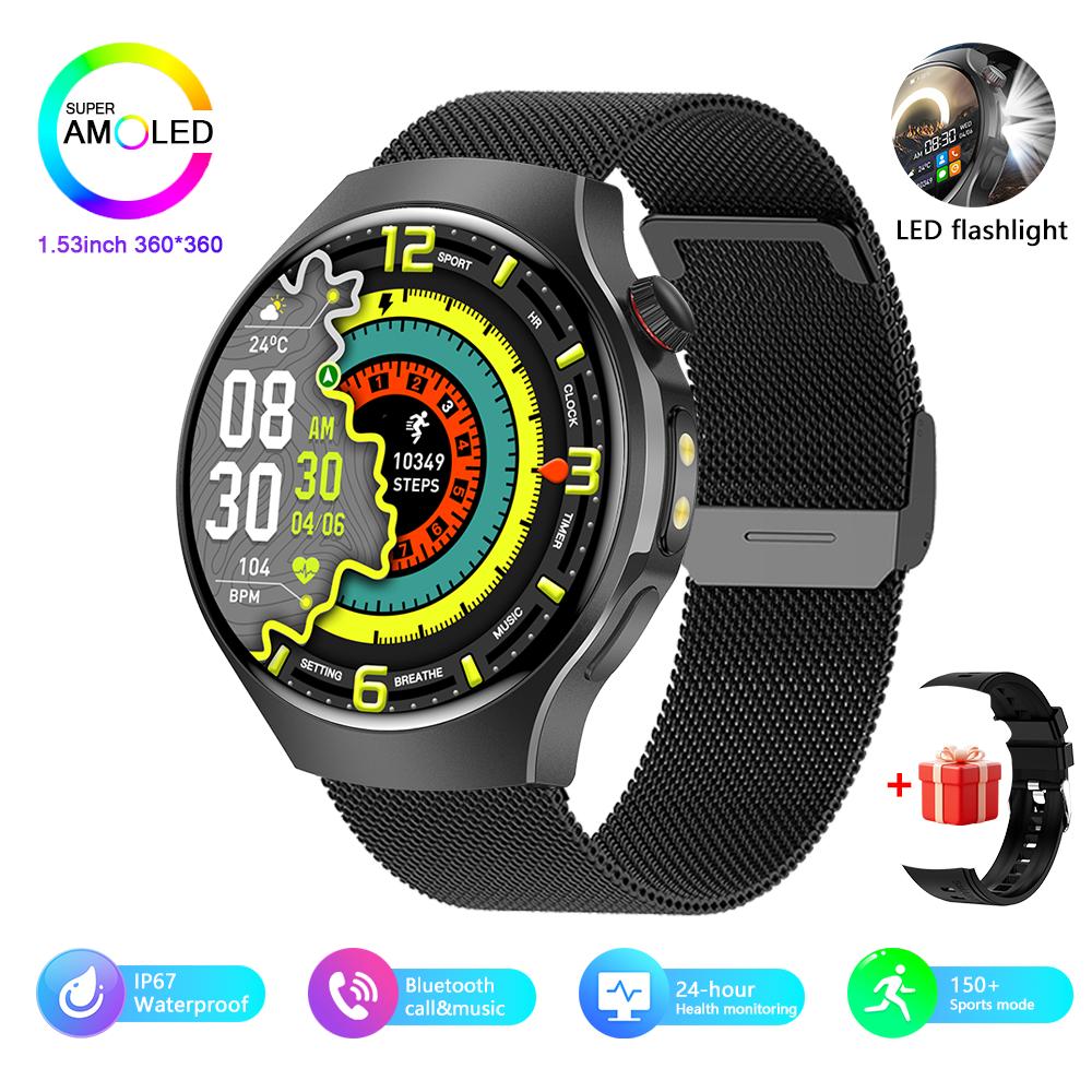Outdoor Sports Men Smartwatch 1.53 360*360 HD AMOLED Screen LED Flashlight IP67 Waterproof Voice Call Smartwatch Gifts for Men