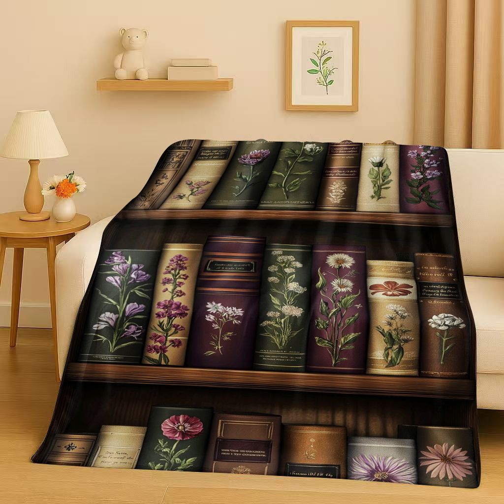 HD Retro Magic Book Library Bookshelf Flannel Blanket,Ultra Soft Warm Plush Throw for Home Bedroom Bed Sofa Cover Office Gift