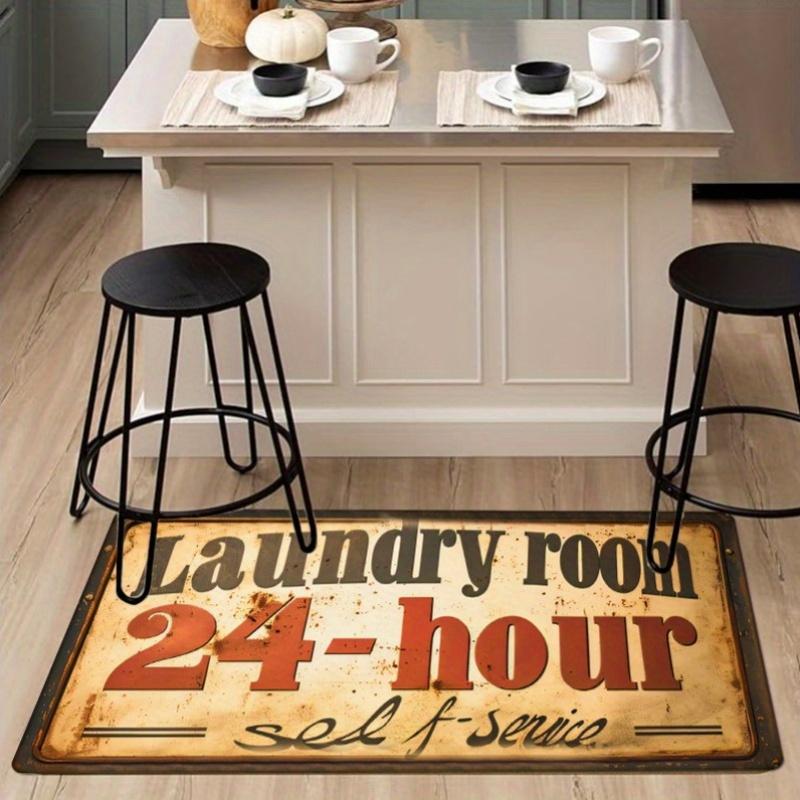 Vintage Sign Style Doormat "Laundry Room" Printed Polyester Machine Washable Entrance Floor Mat 80x50cm