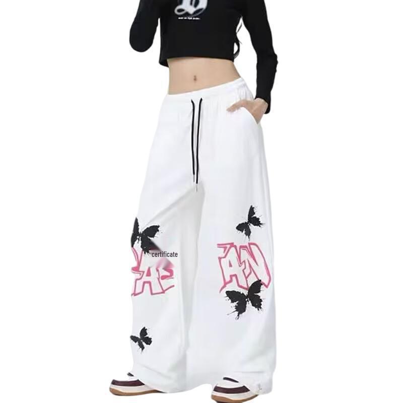 American Graffiti Butterfly Sweatpants: Korean Jazz Street Dance - Women's High-Design Spring/Summer Casual Wear