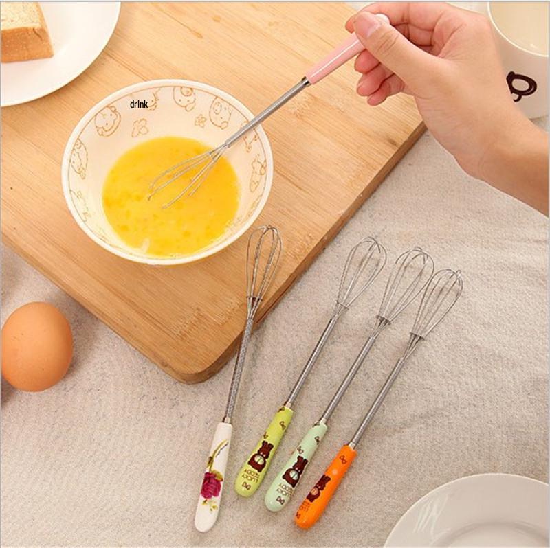 Stylish Little Bear Ceramic Handle Stainless Steel Whisk for Baking