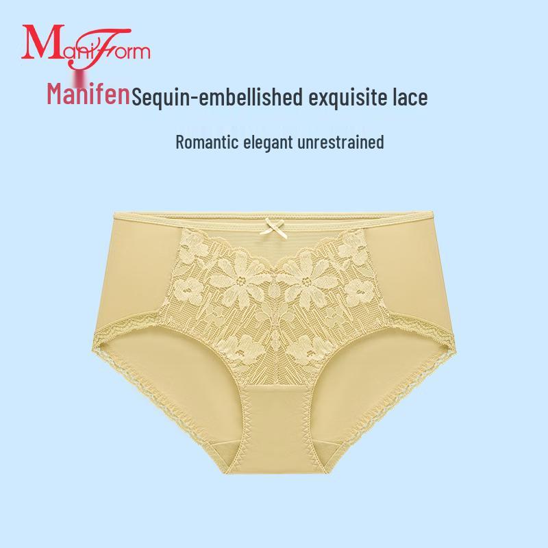 Manni Fen Women's Seamless Lace Mid-Low Rise Breathable Cotton Briefs