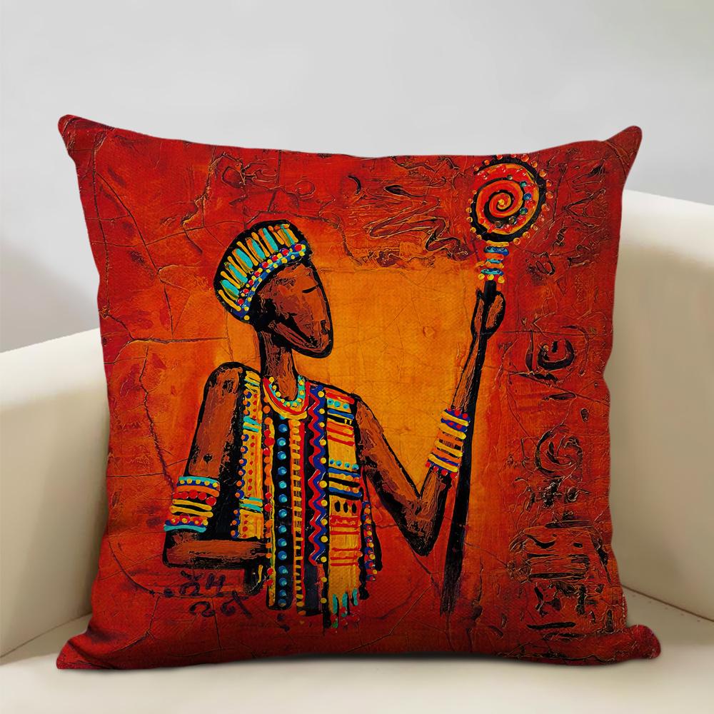 Portrait Oil Painting Cushion Cover African National Style Living Room Sofa Art Decoration Pillow Bedding 45x45cm Cover Pillows