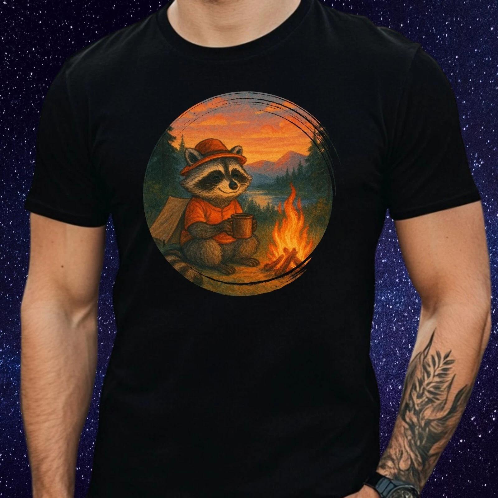 T-Shirt Herren Camping Waschbär Motiv Baumwolle Größe S bis 5XL L