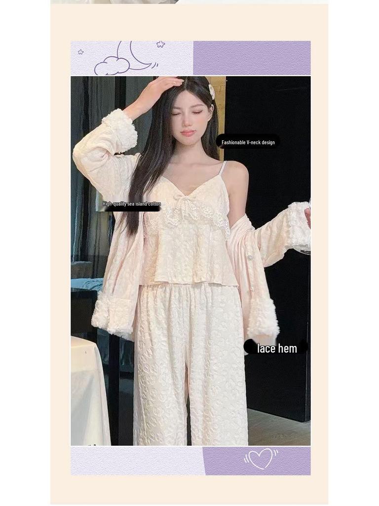 Women's Leopard Print Long Sleeve Pajama Set - Warm & Luxurious for Autumn and Winter