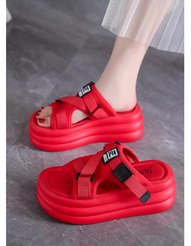 Fashion Summer Women Buckle Slippers Flip-Flops Beach Shoes Wedge Heels Slides Woman Platform Slippers Candy Colors Outside Sandals 7cm