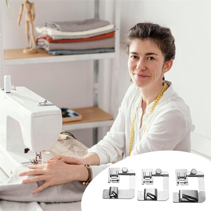 Praktischer-3 Größen Breiter Rollsaum-Nähfuß, 1/2 Zoll, 3/4 Zoll, 1 Zoll Für die meisten anderen Nähmaschinen mit niedrigem Schaft Clip-Nähen