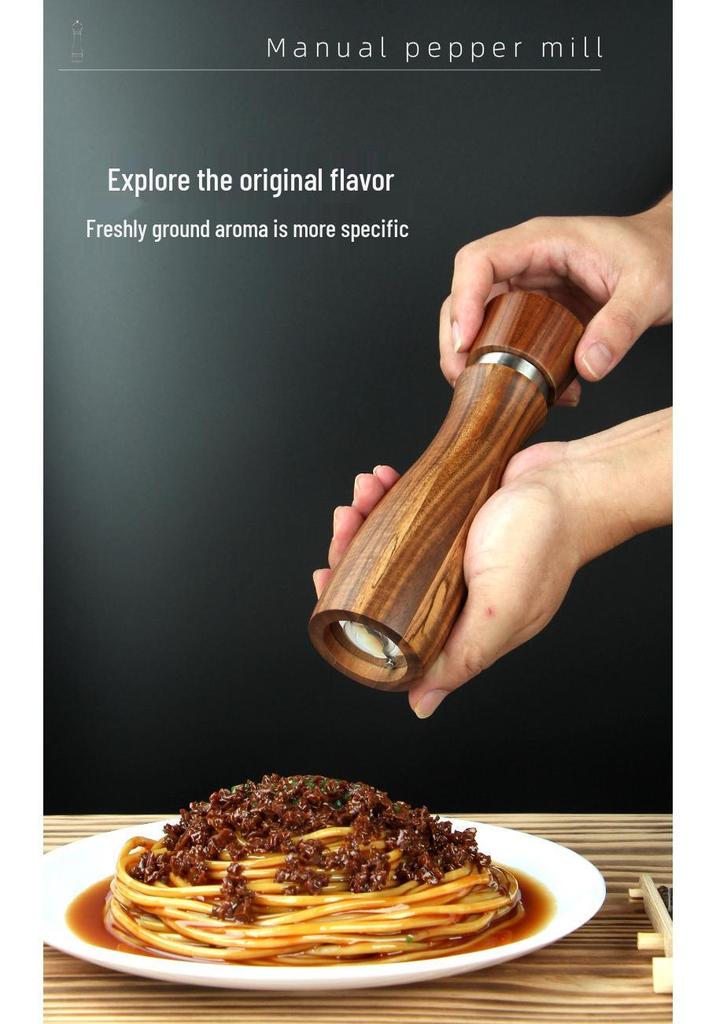 Acacia Wood Pepper and Sea Salt Grinder Set with Ceramic Core and Steel Ring