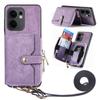 For Oppo Reno13 F 5G PU Leather Phone Back Cover with Zipper Card Holder and Long Strap