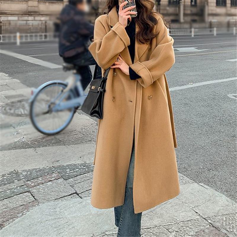 Tooxika New Autumn And Winter Commuter Solid Color Wool Coat For Women Mid-length Lace-up Wool Coat