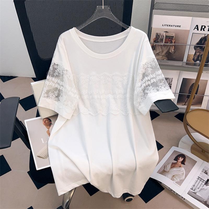 Plus Size Slimming Loose Mid-Length Short-Sleeve Women's T-Shirt (200/300/350 Jin) 
