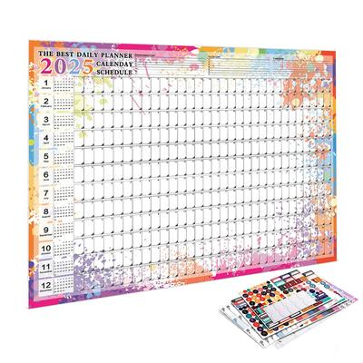Calendrier annuel 2025, calendrier annuel complet sur une seule page, calendrier mural annuel avec autocollants, pliage en papier