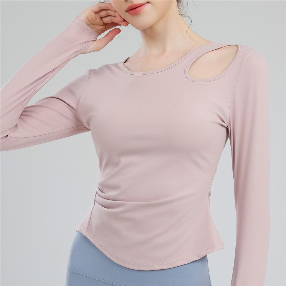 Yoga Wear With Chest Pads, Women's Pilates Sports Top, Tight And Slimming Look, Elegant Cycling Training Long-sleeved Fitness Wear For Summer