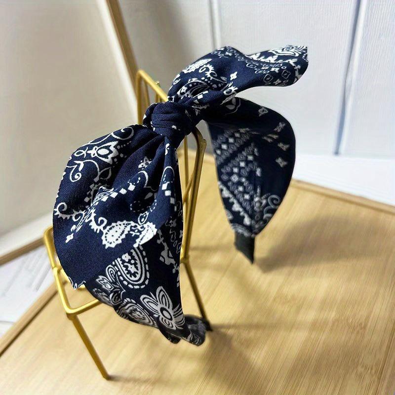 Boho Floral Print Headbands Bow Wide Brimmed Head Hoop For Women Vintage Elegant Headwear Cross Knot Hair Hoop For Vocation