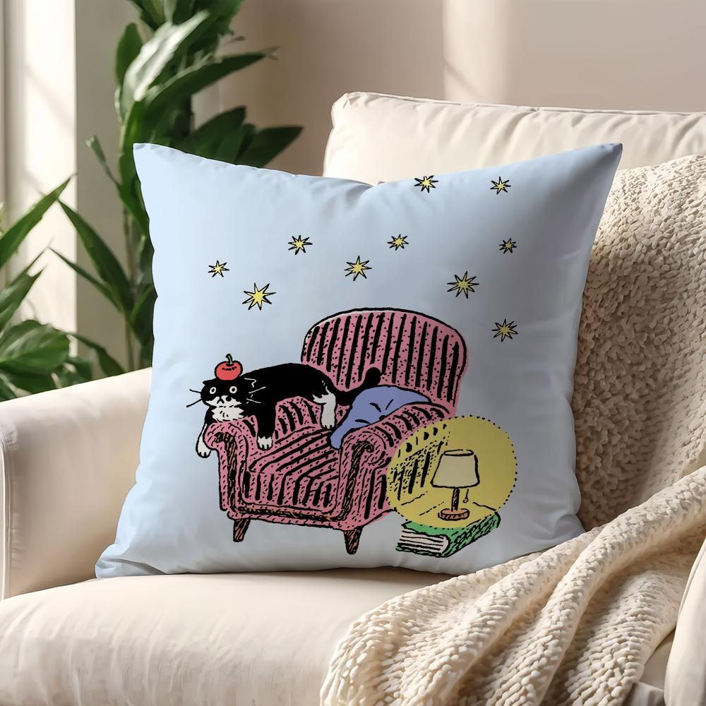 Art Aesthetic Y-eonju Choi cute cat cushion cover Pillow Cover Home Sofa living Decoration Room Office Car Nordic Simplicity