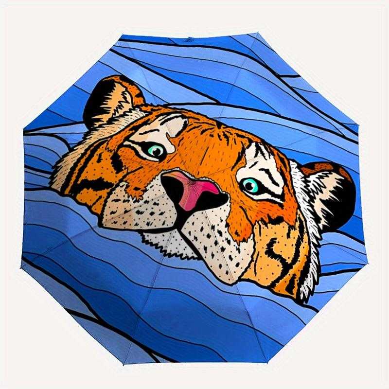 

1pc Tiger Waves Auto Open/close, All-Season Portable Folding Umbrella for Women & Men, Travel, Everyday, Formal Events - Compact Luxury Parasol, Outdo