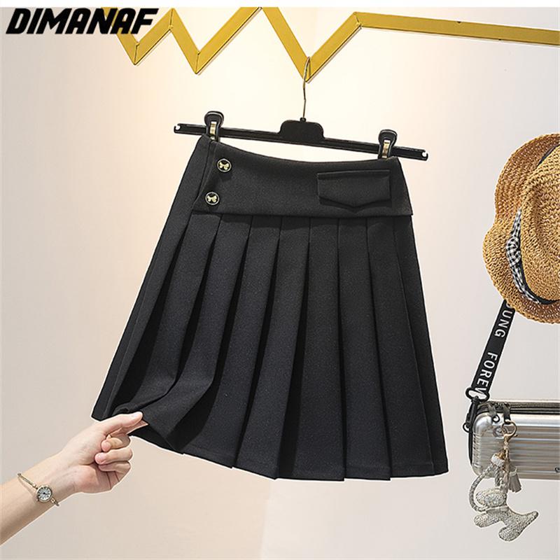 

DIMANAF 2023, новые летние юбки больших размеров, однотонные женские трапециевидные юбки с пуговицами, черная драпированная базовая юбка 4XL