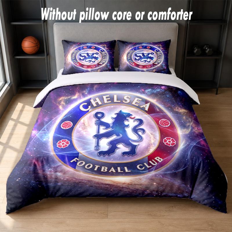 Chelsea FC Design Bett Bettwäsche Set 1 Bettbezug + 2 Kissenbezüge Weich Atmungsaktiv Haushalt Bettwäsche
