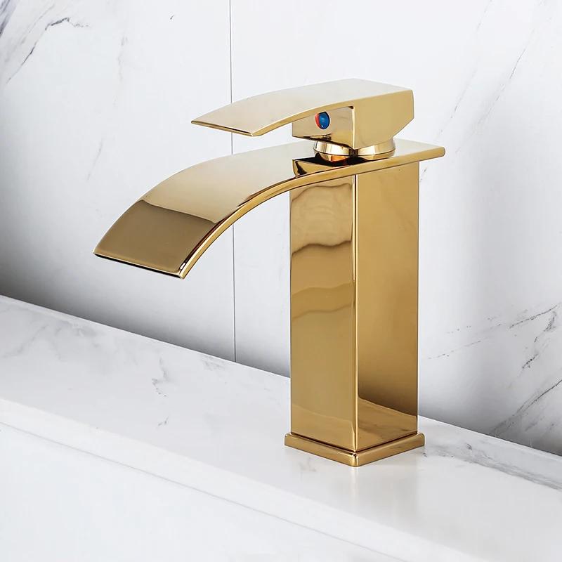 Black Waterfall Bathroom Basin Faucet Waterfall Spout Vanity Sink Mixer Tap Brush Gold Sink Faucet Tall short Style Chrome Gray