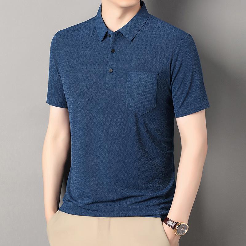 Short-Sleeved Real Pocket Cool And Breathable Short-Sleeved T-Shirt Casual Simple Solid Color Polo Shirt Ice