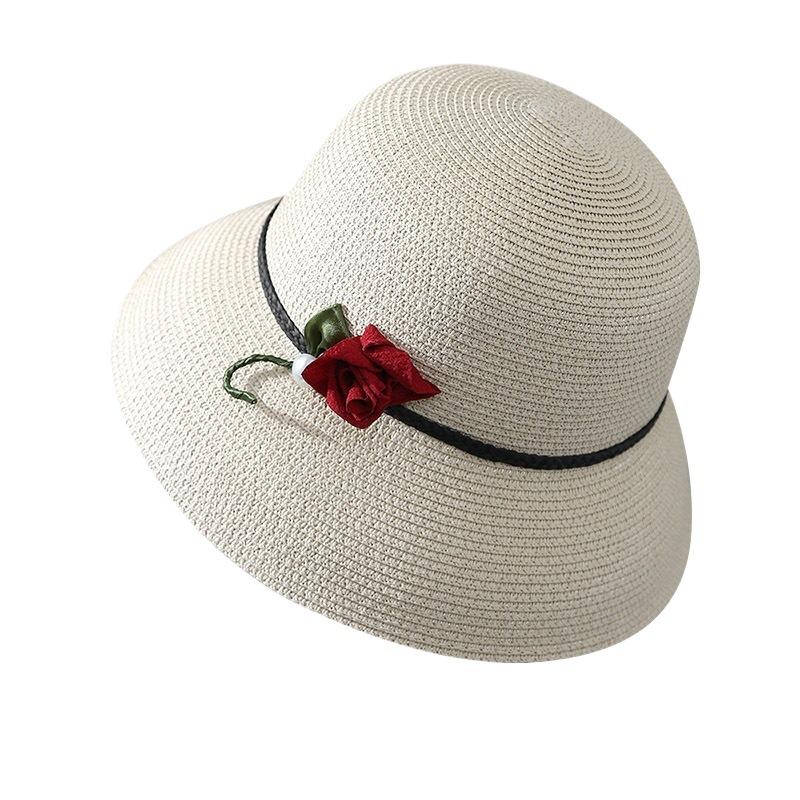 Elegant Temperament, Rose Grass Woven Sun Hat, Fisherman'S Hat, Children'S  Spring New Wide Brimmed Face Covering Hat